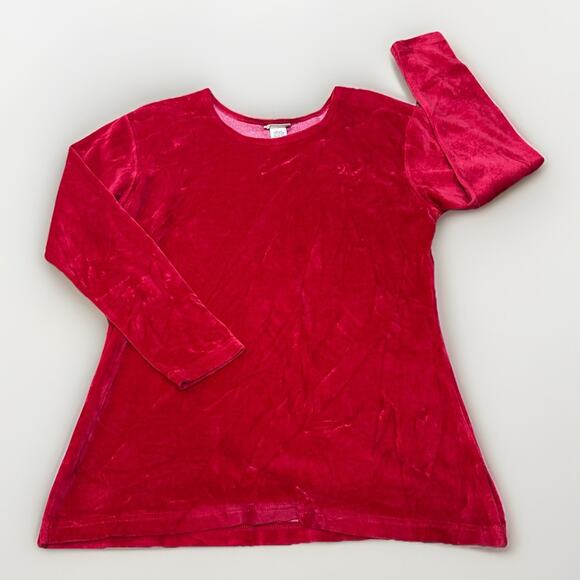 Vtg LL Bean Red Velvet Velour Shirt Womens Sz Small Holiday Event Party Top USA - Picture 1 of 6